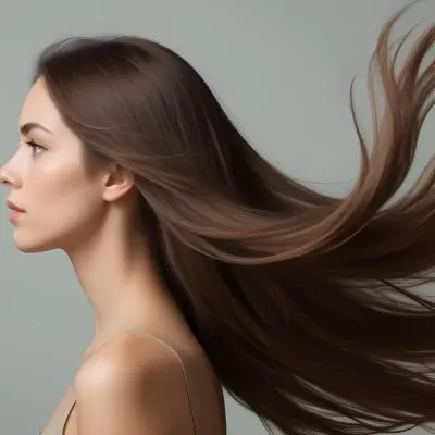 A Young Woman Of Caucasian Descent With Long Flowing Brown Hair Captured In Profile She Has A Smooth Complexion And Is Not Wearing Any Visible Makeup The Background Is A Soft Muted Color That Complements Her Features 12 Ba34