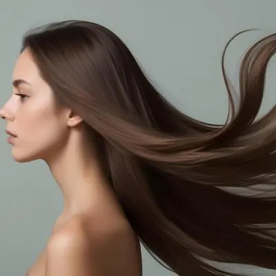 A Young Woman Of Caucasian Descent With Long Flowing Brown Hair Captured In Profile She Has A Smooth Complexion And Is Not Wearing Any Visible Makeup The Background Is A Soft Muted Color That Complements Her Features 13 2571