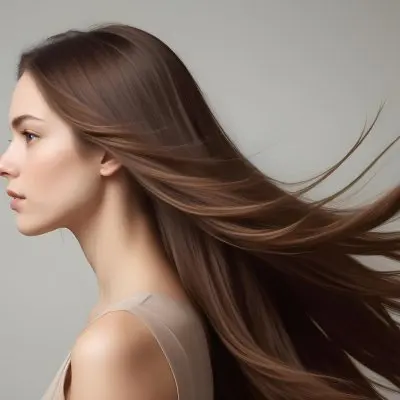 A Young Woman Of Caucasian Descent With Long Flowing Brown Hair Captured In Profile She Has A Smooth Complexion And Is Not Wearing Any Visible Makeup The Background Is A Soft Muted Color That Complements Her Features 18 E1c5