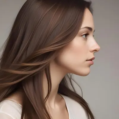 A Young Woman Of Caucasian Descent With Long Flowing Brown Hair Captured In Profile She Has A Smooth Complexion And Is Not Wearing Any Visible Makeup The Background Is A Soft Muted Color That Complements Her Features 19 2561