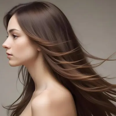 A Young Woman Of Caucasian Descent With Long Flowing Brown Hair Captured In Profile She Has A Smooth Complexion And Is Not Wearing Any Visible Makeup The Background Is A Soft Muted Color That Complements Her Features 20 1053