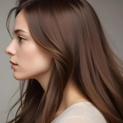 A Young Woman Of Caucasian Descent With Long Flowing Brown Hair Captured In Profile She Has A Smooth Complexion And Is Not Wearing Any Visible Makeup The Background Is A Soft Muted Color That Complements Her Features 21 0d28