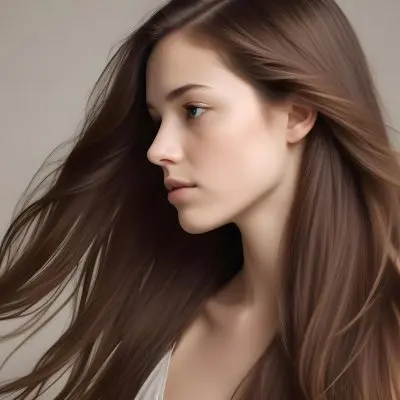 A Young Woman Of Caucasian Descent With Long Flowing Brown Hair Captured In Profile She Has A Smooth Complexion And Is Not Wearing Any Visible Makeup The Background Is A Soft Muted Color That Complements Her Features 22 52c4