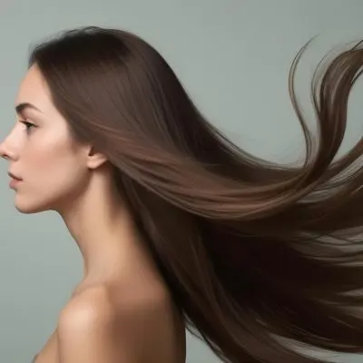 A Young Woman Of Caucasian Descent With Long Flowing Brown Hair Captured In Profile She Has A Smooth Complexion And Is Not Wearing Any Visible Makeup The Background Is A Soft Muted Color That Complements Her Features 3 3be8