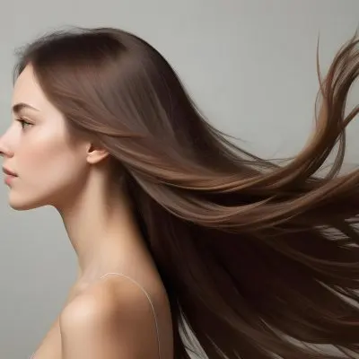 A Young Woman Of Caucasian Descent With Long Flowing Brown Hair Captured In Profile She Has A Smooth Complexion And Is Not Wearing Any Visible Makeup The Background Is A Soft Muted Color That Complements Her Features 4 715b