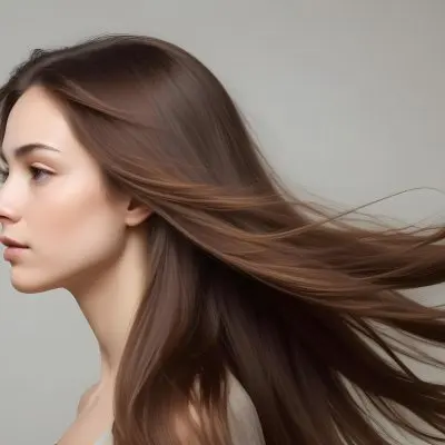 A Young Woman Of Caucasian Descent With Long Flowing Brown Hair Captured In Profile She Has A Smooth Complexion And Is Not Wearing Any Visible Makeup The Background Is A Soft Muted Color That Complements Her Features 6 6d9f