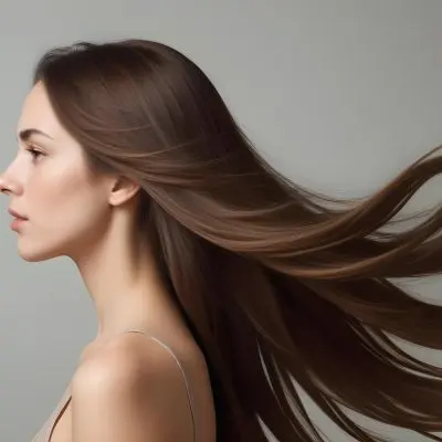 A Young Woman Of Caucasian Descent With Long Flowing Brown Hair Captured In Profile She Has A Smooth Complexion And Is Not Wearing Any Visible Makeup The Background Is A Soft Muted Color That Complements Her Features 8 8051