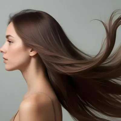 A Young Woman Of Caucasian Descent With Long Flowing Brown Hair Captured In Profile She Has A Smooth Complexion And Is Not Wearing Any Visible Makeup The Background Is A Soft Muted Color That Complements Her Features A875