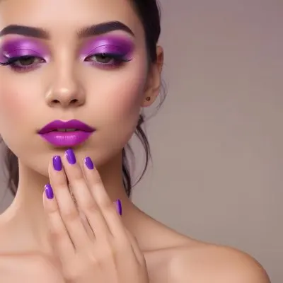 A Young Woman With Dark Hair And Olive Skin Wearing Bold Purple And Pink Eye Makeup Bright Purple Lipstick And Matching Purple Nail Polish She Has Her Eyes Closed And Her Hand Is Covering Part Of Her Eyes 9 Af37
