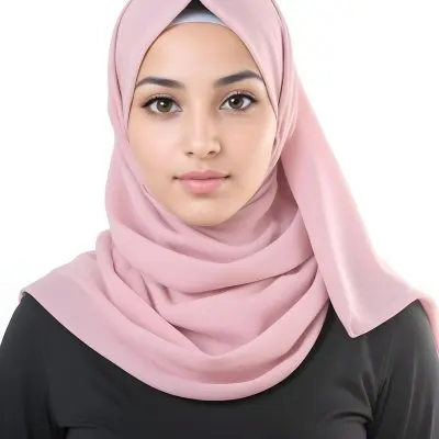 A Young Woman With Light Brown Skin Dark Brown Eyes And Long Dark Hair Wearing A Pink Hijab 10 0b53