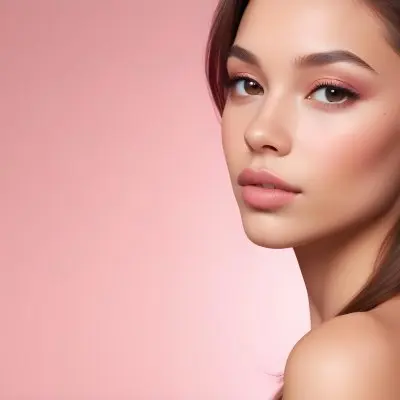 A Young Woman With Light Skin And Long Brown Hair Showcasing A Side Profile She Has Full Lips And Well Defined Cheekbones With Subtle Makeup Highlighting Her Features The Background Is A Soft Pink Gradient 21 6cdc