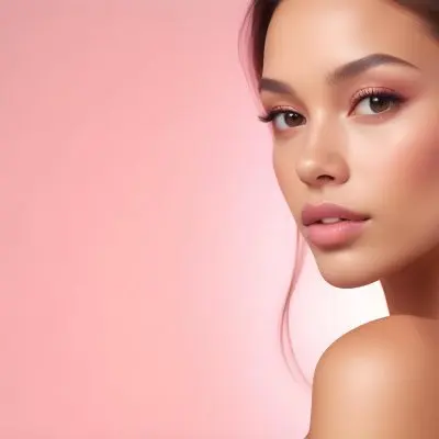 A Young Woman With Light Skin And Long Brown Hair Showcasing A Side Profile She Has Full Lips And Well Defined Cheekbones With Subtle Makeup Highlighting Her Features The Background Is A Soft Pink Gradient 6 F3f0