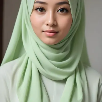 A Young Woman With Light Skin Brown Eyes And Long Dark Hair Wearing A Green Hijab And A White Shirt 1 Df7b