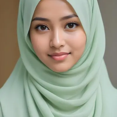 A Young Woman With Light Skin Brown Eyes And Long Dark Hair Wearing A Green Hijab And A White Shirt 2 Eb85