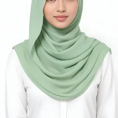 A Young Woman With Light Skin Brown Eyes And Long Dark Hair Wearing A Green Hijab And A White Shirt 20 Fc8d