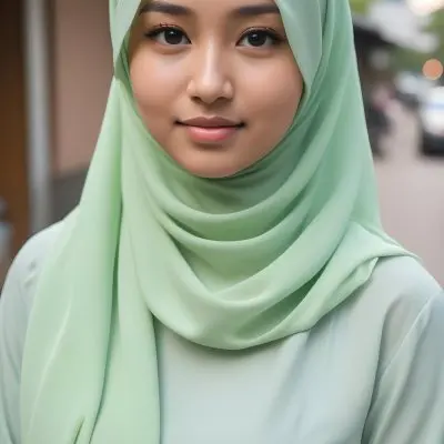 A Young Woman With Light Skin Brown Eyes And Long Dark Hair Wearing A Green Hijab And A White Shirt 24 5b7b