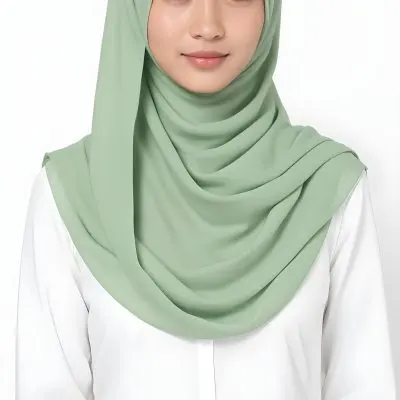 A Young Woman With Light Skin Brown Eyes And Long Dark Hair Wearing A Green Hijab And A White Shirt 6 Ea81