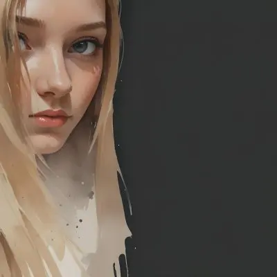 A Young Woman With Long Straight Blonde Hair Partially Obscured By Her Hair She Has Light Skin And Is Looking Towards The Camera The Background Is A Solid Dark Color 17 C485