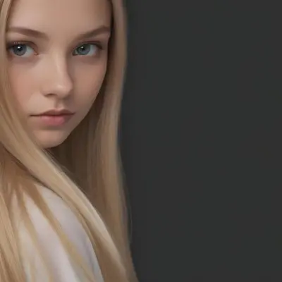 A Young Woman With Long Straight Blonde Hair Partially Obscured By Her Hair She Has Light Skin And Is Looking Towards The Camera The Background Is A Solid Dark Color 28 8465
