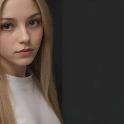 A Young Woman With Long Straight Blonde Hair Partially Obscured By Her Hair She Has Light Skin And Is Looking Towards The Camera The Background Is A Solid Dark Color 37 45a5