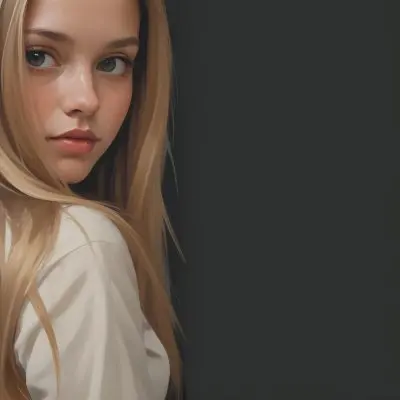 A Young Woman With Long Straight Blonde Hair Partially Obscured By Her Hair She Has Light Skin And Is Looking Towards The Camera The Background Is A Solid Dark Color 49 4ba8