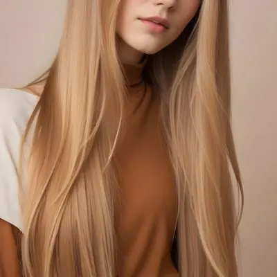 A Young Woman With Long Straight Blonde Hair With Caramel Highlights 16 De47