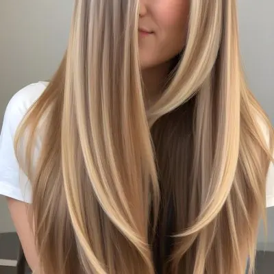 A Young Woman With Long Straight Blonde Hair With Caramel Highlights 22 D2a7