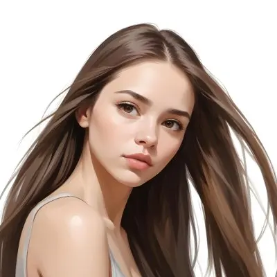 A Young Woman With Long Straight Brown Hair And Light Skin She Has Brown Eyes And A Neutral Expression The Background Is Plain White Emphasizing Her Features 37 511f