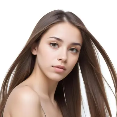 A Young Woman With Long Straight Brown Hair And Light Skin She Has Brown Eyes And A Neutral Expression The Background Is Plain White Emphasizing Her Features 49 9dcd