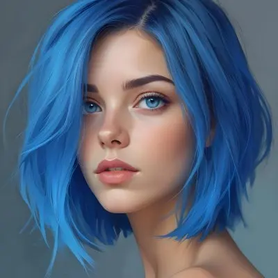 Adorable Cartoon Style A Caucasian Woman 21 Years Old With Blue Eyes And Blue Short Hair In A Grey Background 3d Render Cartoon 10 3e7f
