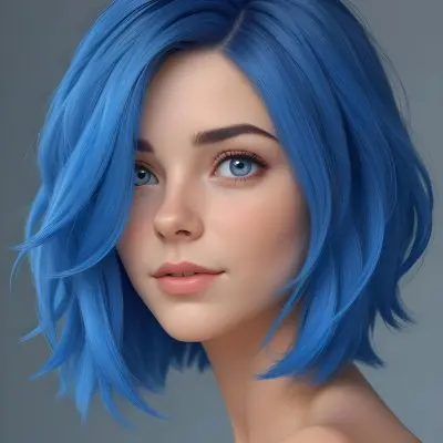 Adorable Cartoon Style A Caucasian Woman 21 Years Old With Blue Eyes And Blue Short Hair In A Grey Background 3d Render Cartoon 13 6ba0