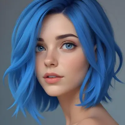Adorable Cartoon Style A Caucasian Woman 21 Years Old With Blue Eyes And Blue Short Hair In A Grey Background 3d Render Cartoon 17 D336