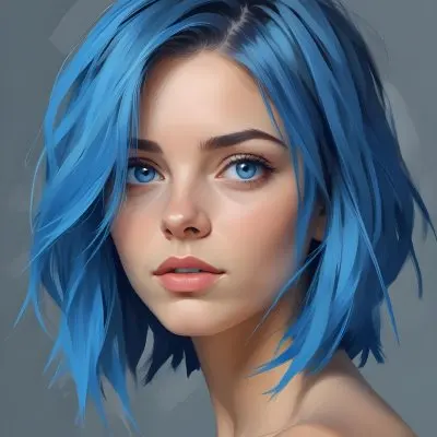 Adorable Cartoon Style A Caucasian Woman 21 Years Old With Blue Eyes And Blue Short Hair In A Grey Background 3d Render Cartoon 26 584b