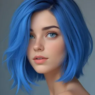 Adorable Cartoon Style A Caucasian Woman 21 Years Old With Blue Eyes And Blue Short Hair In A Grey Background 3d Render Cartoon 3 Dc87