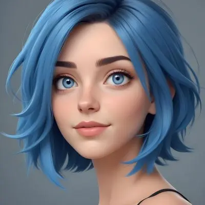 Adorable Cartoon Style A Caucasian Woman 21 Years Old With Blue Eyes And Blue Short Hair In A Grey Background 3d Render Cartoon 39 Bc55
