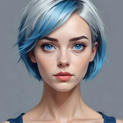 Adorable Cartoon Style A Caucasian Woman 21 Years Old With Blue Eyes And Blue Short Hair In A Grey Background 3d Render Cartoon 44 Ed46