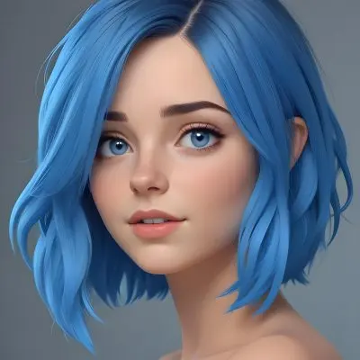 Adorable Cartoon Style A Caucasian Woman 21 Years Old With Blue Eyes And Blue Short Hair In A Grey Background 3d Render Cartoon 47 7c16