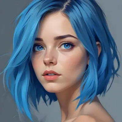 Adorable Cartoon Style A Caucasian Woman 21 Years Old With Blue Eyes And Blue Short Hair In A Grey Background 3d Render Cartoon 50 49d7