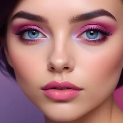 Adorable Cartoon Style A Close Up Portrait Of A Young Woman With Dark Hair Full Lips And Dramatic Eye Makeup In Shades Of Pink And Blue 3d Render Cartoon 13 D485