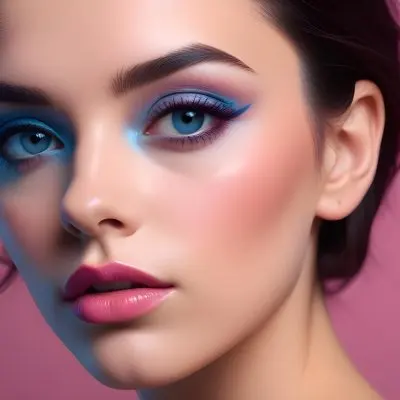 Adorable Cartoon Style A Close Up Portrait Of A Young Woman With Dark Hair Full Lips And Dramatic Eye Makeup In Shades Of Pink And Blue 3d Render Cartoon 15 1735