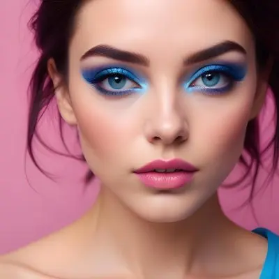 Adorable Cartoon Style A Close Up Portrait Of A Young Woman With Dark Hair Full Lips And Dramatic Eye Makeup In Shades Of Pink And Blue 3d Render Cartoon 18 D6d9