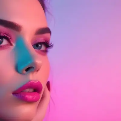 Adorable Cartoon Style A Close Up Portrait Of A Young Woman With Dark Hair Full Lips And Dramatic Eye Makeup In Shades Of Pink And Blue 3d Render Cartoon 21 7cfd