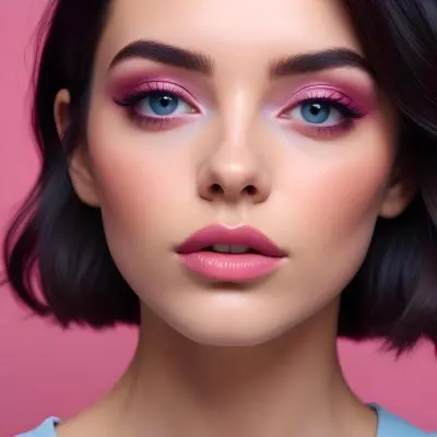 Adorable Cartoon Style A Close Up Portrait Of A Young Woman With Dark Hair Full Lips And Dramatic Eye Makeup In Shades Of Pink And Blue 3d Render Cartoon 30 A95f
