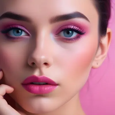 Adorable Cartoon Style A Close Up Portrait Of A Young Woman With Dark Hair Full Lips And Dramatic Eye Makeup In Shades Of Pink And Blue 3d Render Cartoon 34 72b7