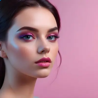 Adorable Cartoon Style A Close Up Portrait Of A Young Woman With Dark Hair Full Lips And Dramatic Eye Makeup In Shades Of Pink And Blue 3d Render Cartoon 35 91bb