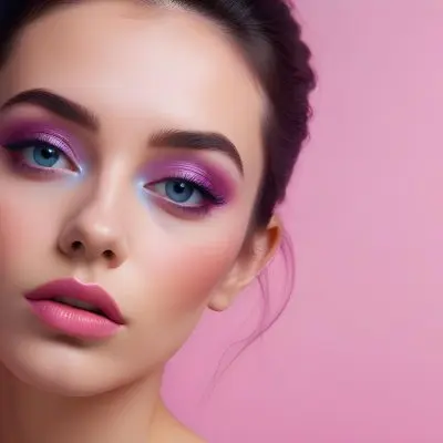 Adorable Cartoon Style A Close Up Portrait Of A Young Woman With Dark Hair Full Lips And Dramatic Eye Makeup In Shades Of Pink And Blue 3d Render Cartoon 9 60aa