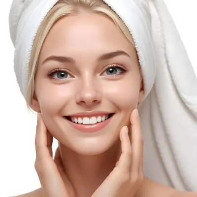 Adorable Cartoon Style A Young Caucasian Woman With Light Skin And Long Straight Blonde Hair Wrapped In A White Towel She Is Smiling And Has A Small Amount Of Cream Applied To Her Cheek The Background Is Light And N 11 18af