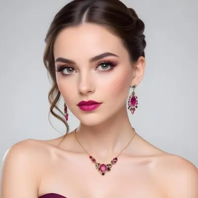 Adorable Cartoon Style A Young Woman With Fair Skin And Long Brown Hair Styled In An Elegant Updo She Has Striking Brown Eyes And Is Wearing Bold Makeup Including Dark Eyeliner And A Deep Pink Lipstick A Decorative P 14 Ce07