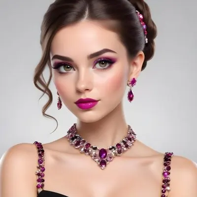 Adorable Cartoon Style A Young Woman With Fair Skin And Long Brown Hair Styled In An Elegant Updo She Has Striking Brown Eyes And Is Wearing Bold Makeup Including Dark Eyeliner And A Deep Pink Lipstick A Decorative P 15 78c8