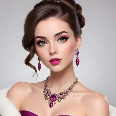 Adorable Cartoon Style A Young Woman With Fair Skin And Long Brown Hair Styled In An Elegant Updo She Has Striking Brown Eyes And Is Wearing Bold Makeup Including Dark Eyeliner And A Deep Pink Lipstick A Decorative P 19 Dad5